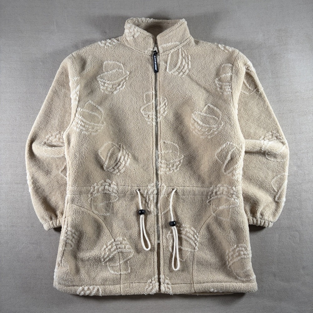 Black Mountain Jacket Womens Medium Beige Khaki Fleece‎ Zip Up Waist Cinch USA
